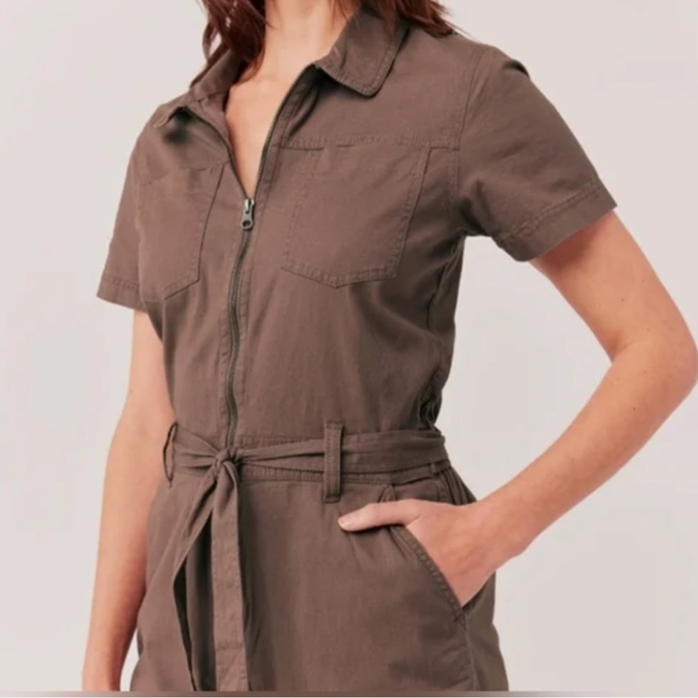 Pact Mocha Brown Boulevard Brushed Twill Zip Front Jumpsuit Medium - Picture 4 of 15